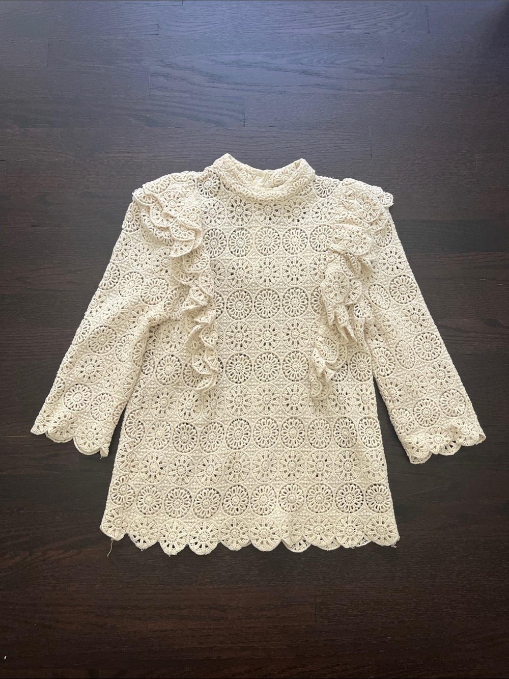 Lace Crochet Ruffle High-Neck Stella & Suzie Blouse in Cream